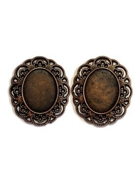🔥$1 Clearance Two Oval Red Copper Tone Filagree Cabochon Trays 35 x 40mm (2pcs)